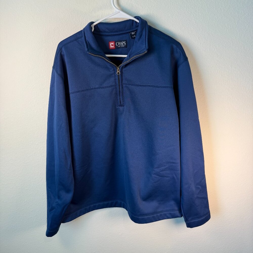 Chaps Mens Long Sleeve Crew Neck 1/4 zip Pullover Size Large‎ Blue Preppy